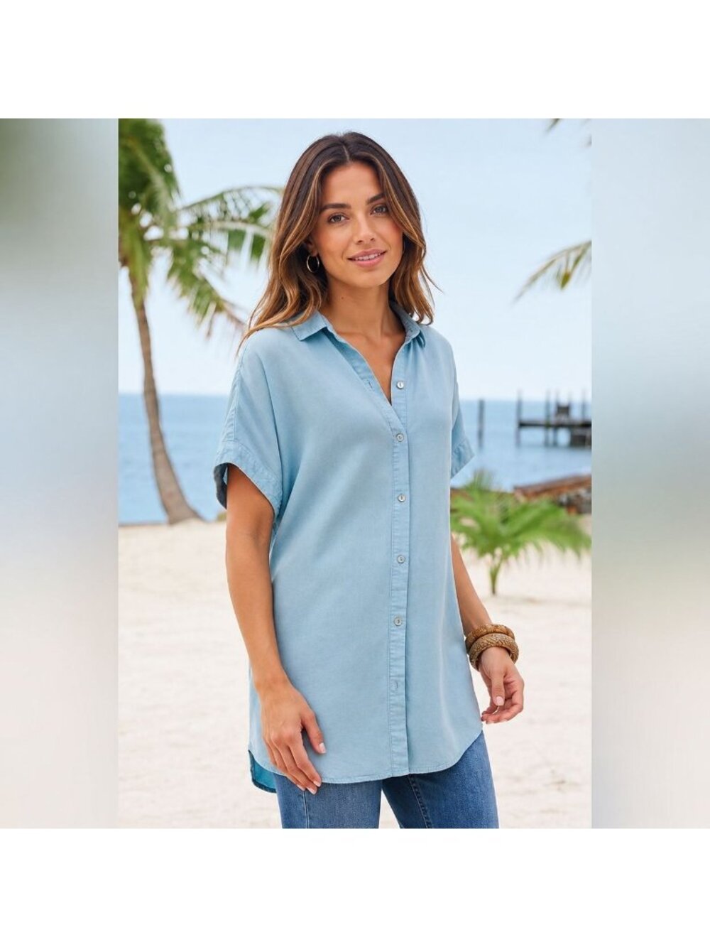 Soft Surroundings size SMALL Je Veux TENCEL Shirt in Light Chambray